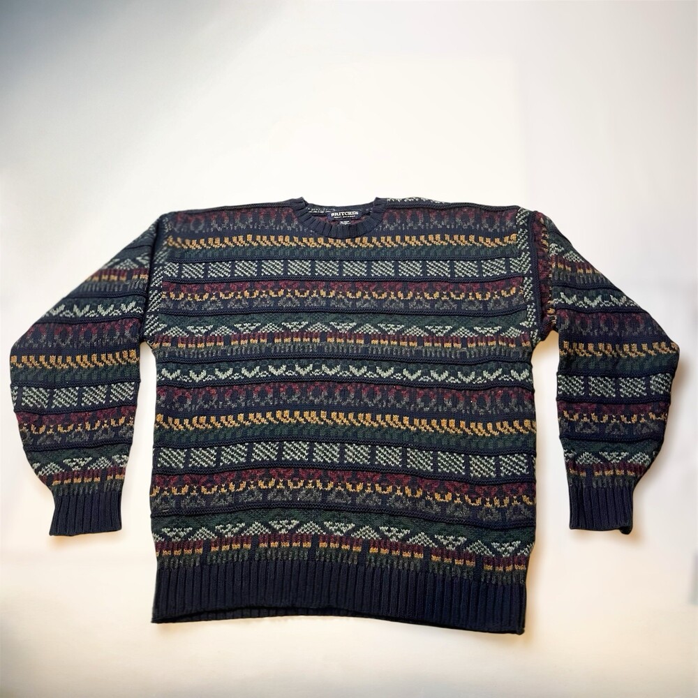 Vintage Heavy Nordic Wool Birdseye Sweater Mens XL Britches Chunky Knit 70s
